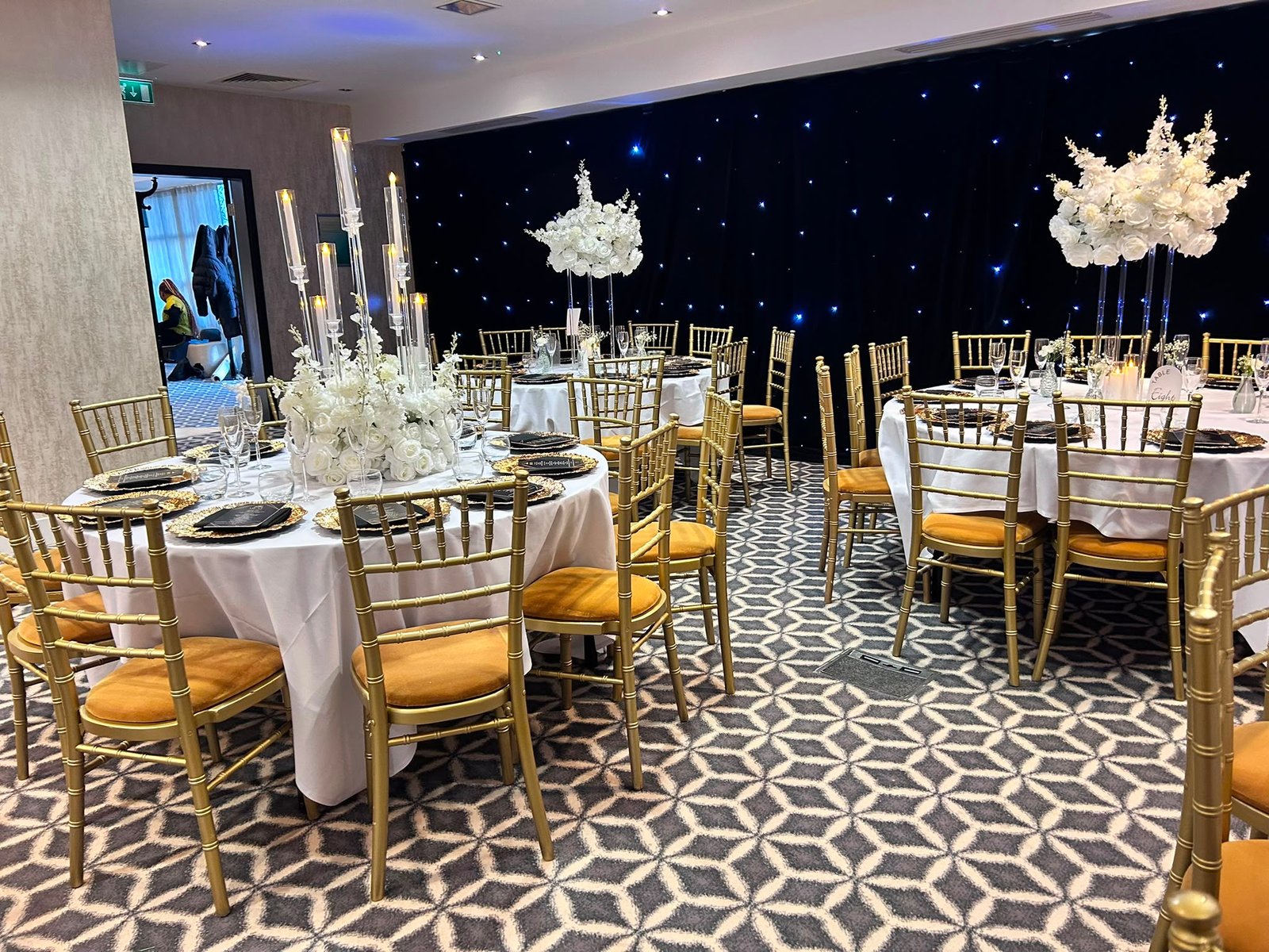 Black and white gold ballroom production